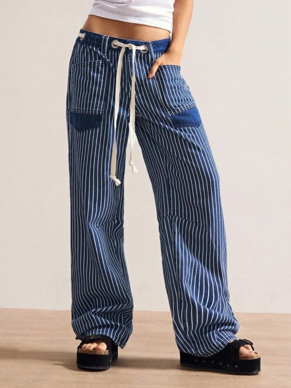 Dark Wash Stripe Cargo Denim Pants - Picture 5 of 8